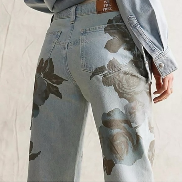 Free People Tinsley 90s Baggy Floral Wide Leg Straight Jeans 32 Grunge NWT NEW - Picture 10 of 16